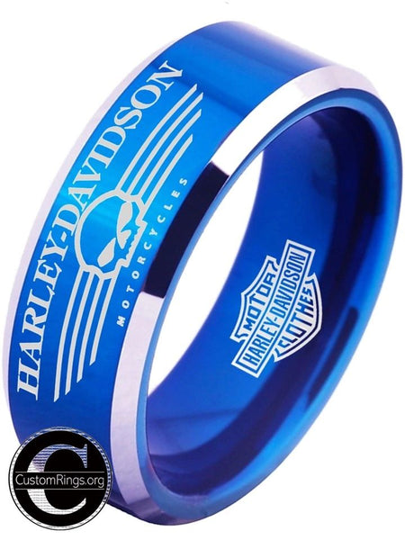 Harley Davidson Ring Men's Ring 8mm Blue Tungsten Wedding Ring #harleydavidson