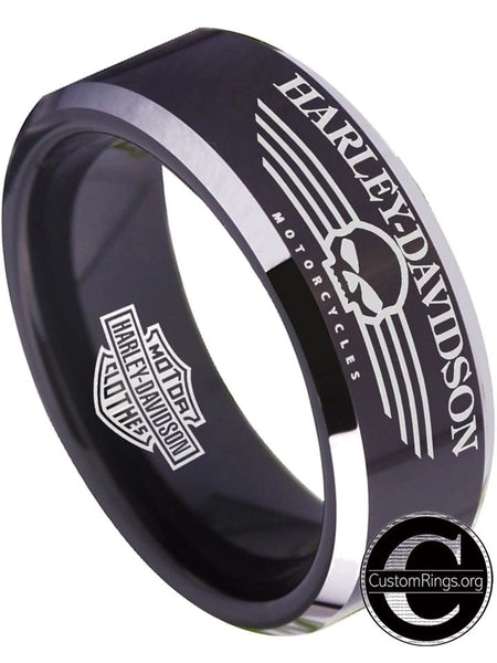 Harley Davidson Ring Men's Ring 8mm Black Tungsten Wedding Ring #harleydavidson