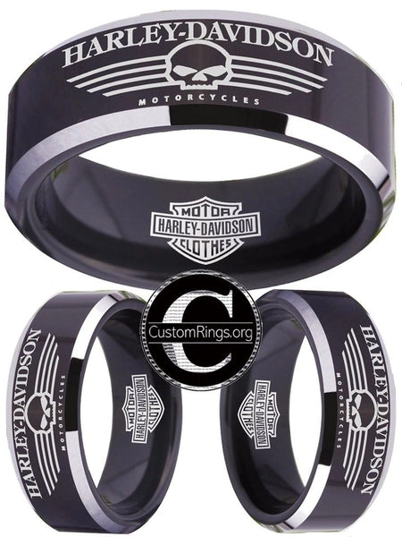 Harley Davidson Ring Men's Ring 8mm Black Tungsten Wedding Ring #harleydavidson