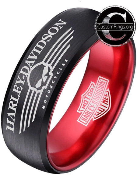 Harley Davidson Ring Men's Ring 8mm Black and Red Tungsten Wedding Ring #harleydavidson