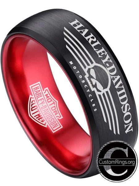 Harley Davidson Ring Men's Ring 8mm Black and Red Tungsten Wedding Ring #harleydavidson