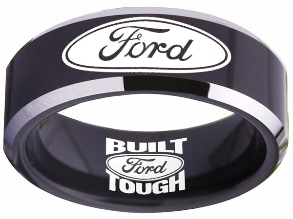 Ford Ring Ford Wedding Band 8mm Tungsten Black and Silver Ring Sizes 4 - 17
