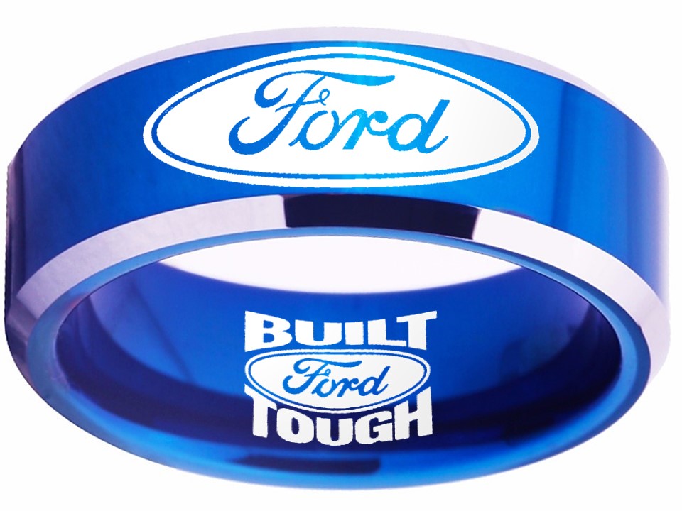Ford Ring Ford Wedding Band 8mm Tungsten Blue and Silver Ring Sizes 4 - 17