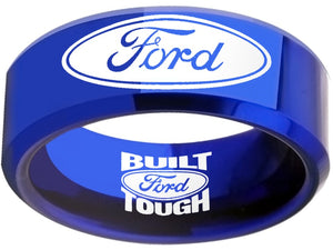 Ford Ring Ford Logo Ring Wedding Band Tungsten Blue Ring #ford