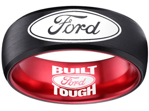 Ford Ring Ford Wedding Band 8mm Tungsten Black and Red Ring Sizes 6 - 13