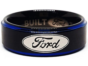 Ford Ring Ford Wedding Band 8mm Tungsten Black and Blue Ring Sizes 5 - 16 avail