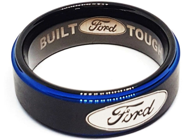 Ford Ring Ford Wedding Band 8mm Tungsten Black and Blue Ring Sizes 5 - 16 avail