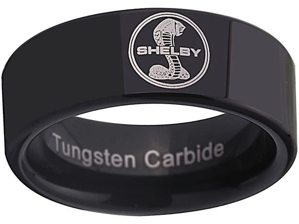 Shelby Cobra Ring Ford Mustang GT500 Wedding Band Black 8mm Tungsten Ring 6 - 13