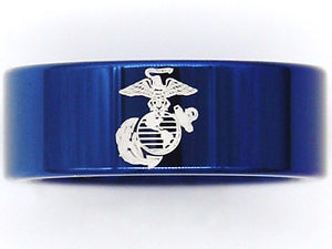 USMC US Marines Ring Semper Fidelis Military Tungsten 8mm BLUE Ring Wedding NEW