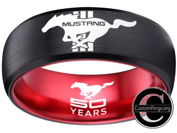 Ford Mustang Ring Ford Wedding Band Tungsten Black and Red Logo Ring Sizes 6 - 13