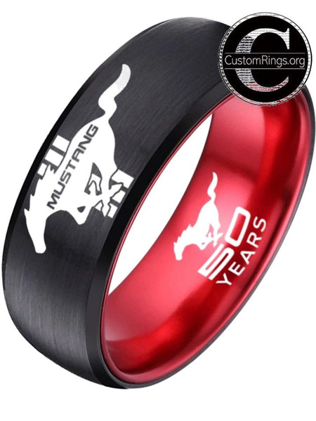 Ford Mustang Ring Ford Wedding Band Tungsten Black and Red Logo Ring Sizes 6 - 13