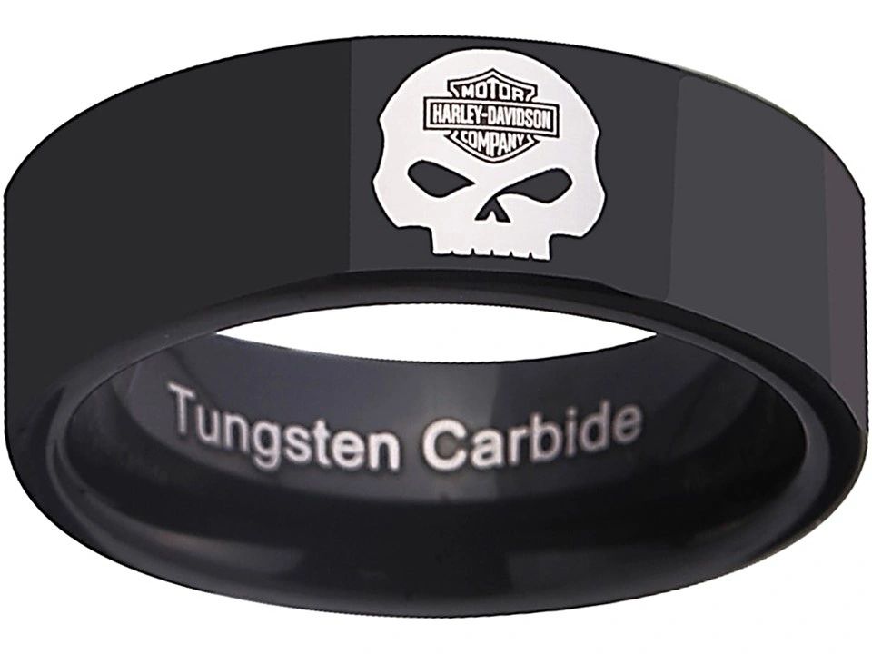 Harley-Davidson Ring, Wedding Band 8mm Black Tungsten Wedding Ring Sizes 6 -15
