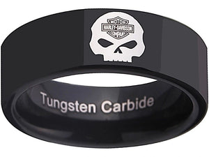 Harley-Davidson Ring, Wedding Band 8mm Black Tungsten Wedding Ring Sizes 6 -15