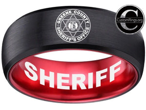 Greene County Sheriff's Office Logo Ring Black and Red Tungsten Band