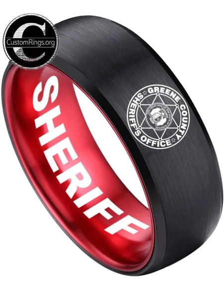 Greene County Sheriff's Office Logo Ring Black and Red Tungsten Band