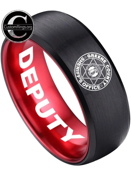 Greene County Sheriff's Office Deputy Logo Ring Black and Red Tungsten Band