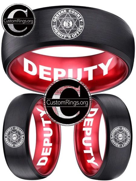 Greene County Sheriff's Office Deputy Logo Ring Black and Red Tungsten Band