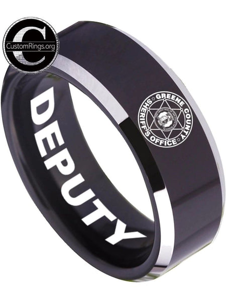 Greene County Sheriff's Office Deputy Logo Ring Black and Silver Tungsten Band