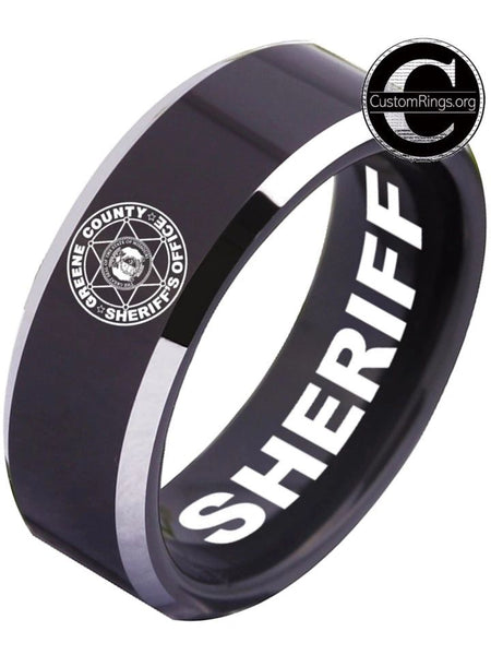 Greene County Sheriff's Office Sheriff Logo Ring Black and Silver Tungsten Band