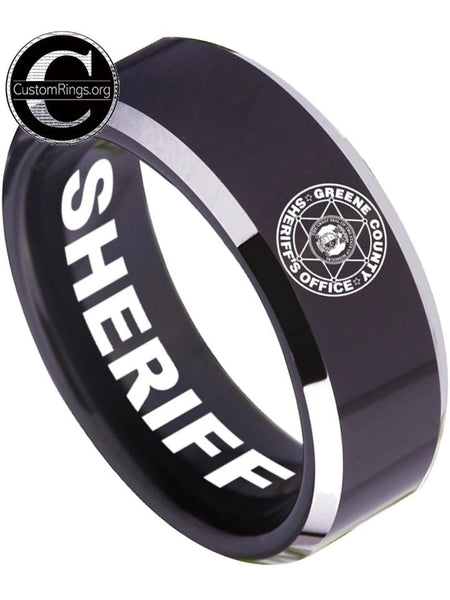 Greene County Sheriff's Office Sheriff Logo Ring Black and Silver Tungsten Band