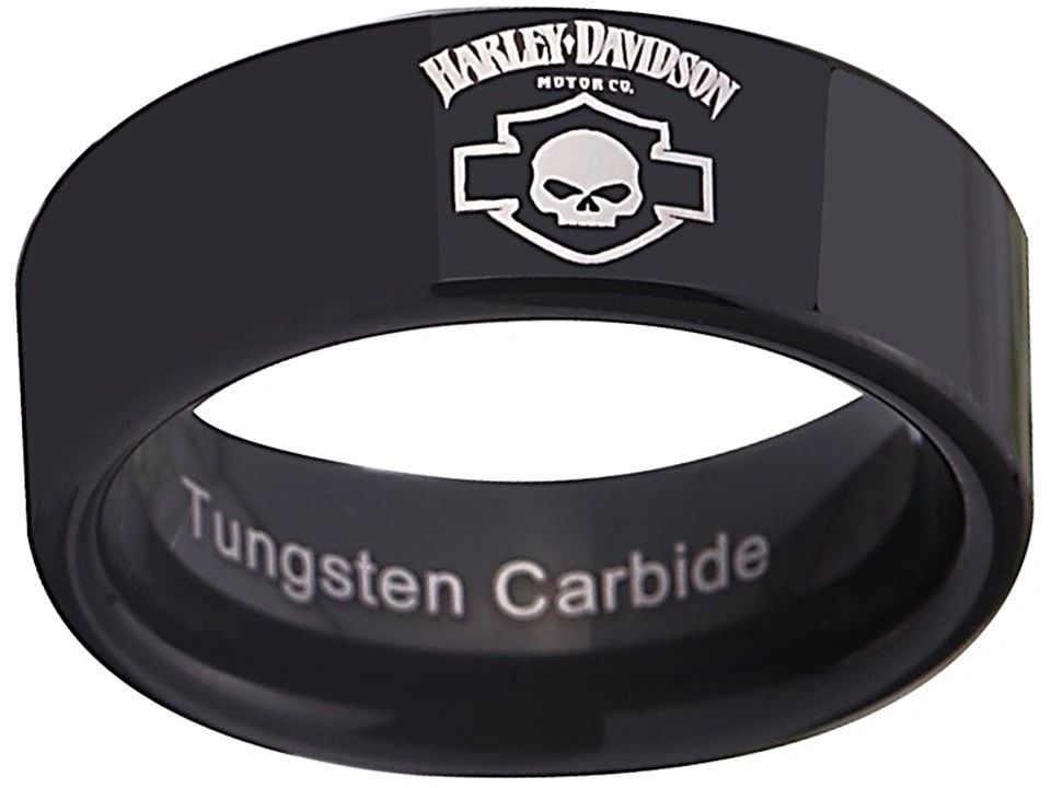 Harley Davidson Ring 8mm Black Tungsten Wedding Ring #harleydavidson