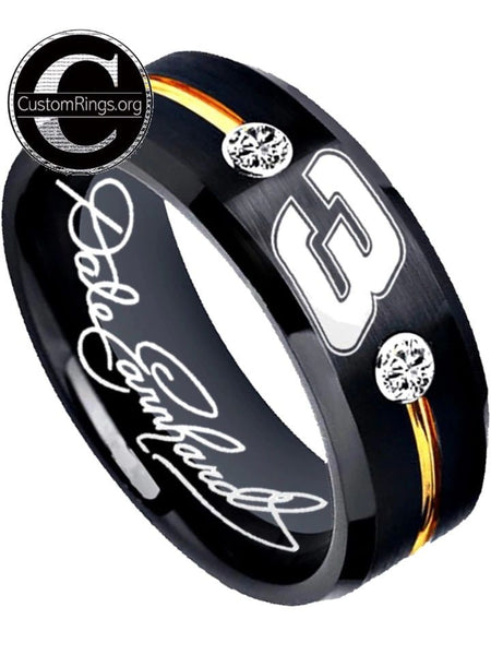 Dale Earnhardt Logo Ring Autograph Intimidator Black Gold CZ Ring #earnhardtsr #3