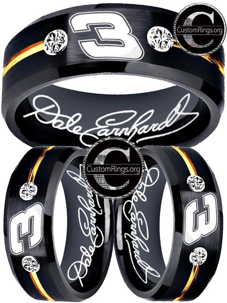 Dale Earnhardt Logo Ring Autograph Intimidator Black Gold CZ Ring #earnhardtsr #3