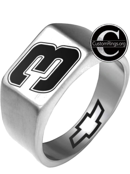 Dale Earnhardt Logo Ring Chevy Intimidator Silver Titnium Steel Band #intimidator #nascar