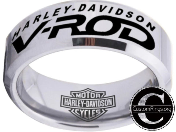 Harley Davidson Ring Men's Ring 8mm Silver and Black V-Rod Ring #harleydavidson