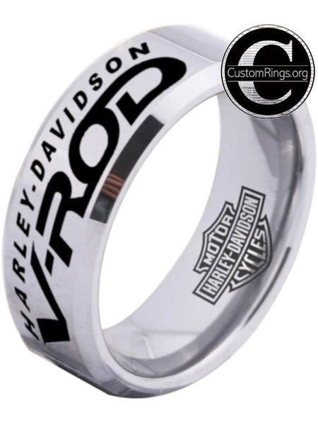 Harley Davidson Ring Men's Ring 8mm Silver and Black V-Rod Ring #harleydavidson