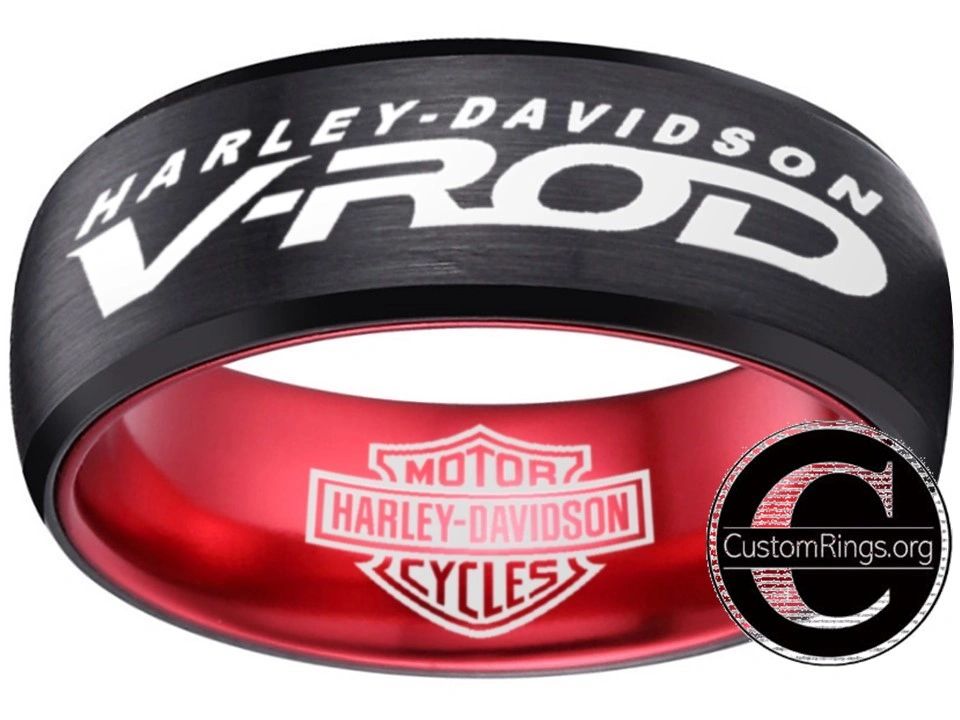 Harley Davidson Ring Men's Ring 8mm Black and Red V-Rod Ring #harleydavidson