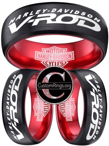Harley Davidson Ring Men's Ring 8mm Black and Red V-Rod Ring #harleydavidson