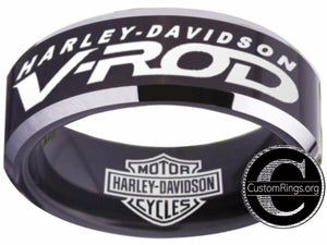 Harley Davidson Ring Men's Ring 8mm Black and Silver V-Rod Ring #harleydavidson