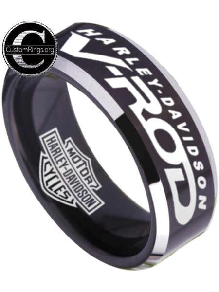 Harley Davidson Ring Men's Ring 8mm Black and Silver V-Rod Ring #harleydavidson