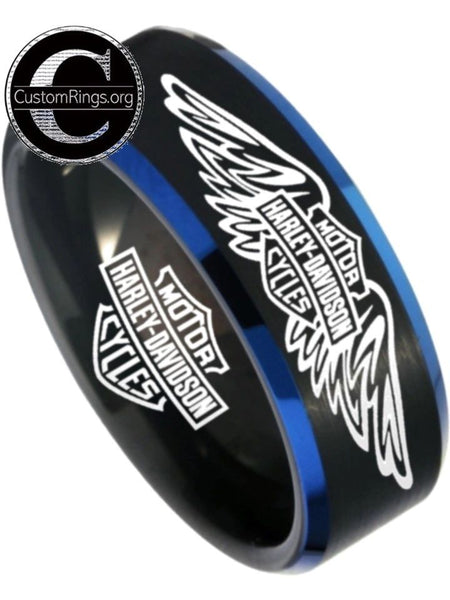 Harley Davidson Ring Men's Ring 8mm Black and Blue Wedding Ring #harleydavidson