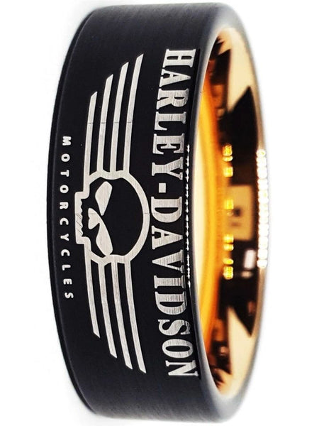 Harley Davidson Ring 8mm Black Rose Gold Tungsten Ring #harleydavidson