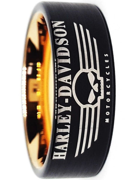 Harley Davidson Ring 8mm Black Rose Gold Tungsten Ring #harleydavidson