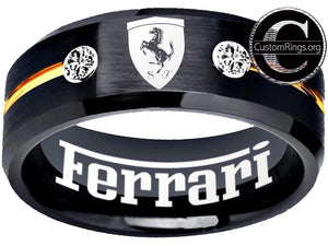 Ferrari Ring Ferrari Logo Ring Black and Gold CZ Stone Wedding Band #ferrari #spider