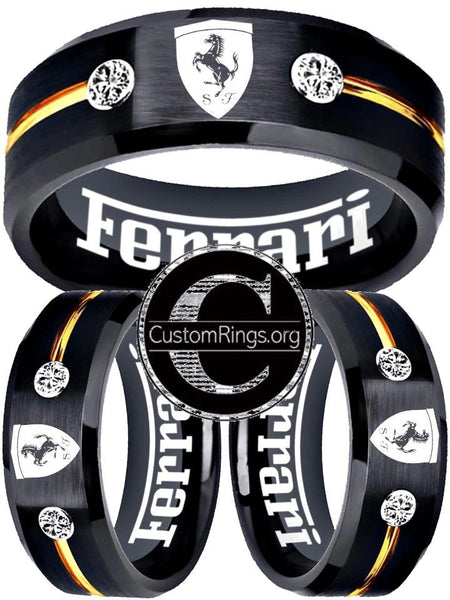 Ferrari Ring Ferrari Logo Ring Black and Gold CZ Stone Wedding Band #ferrari #spider