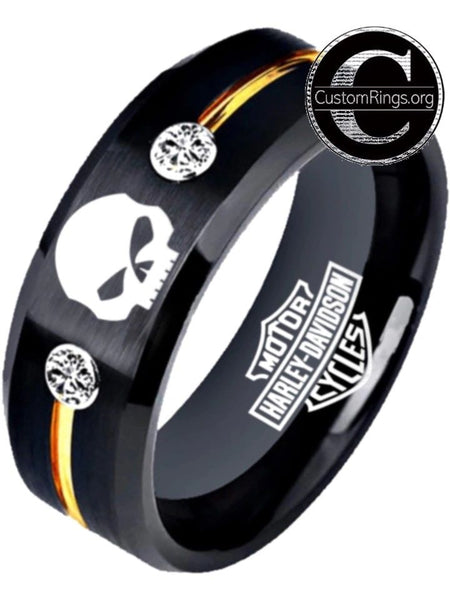 Harley Davidson Ring HD Logo Ring Black with Gold CZ Stone Ring #harleydavidson