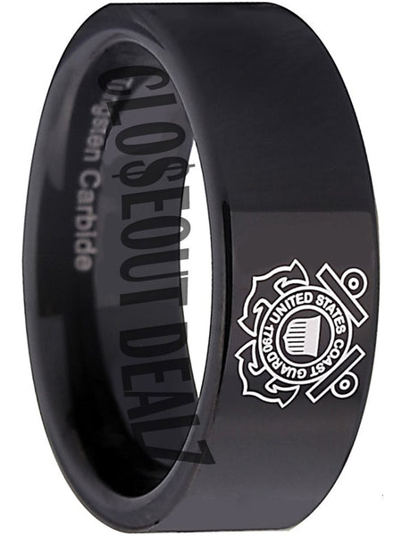 US Coast Guard Ring USCG Wedding Ring Black Tungsten #USCG
