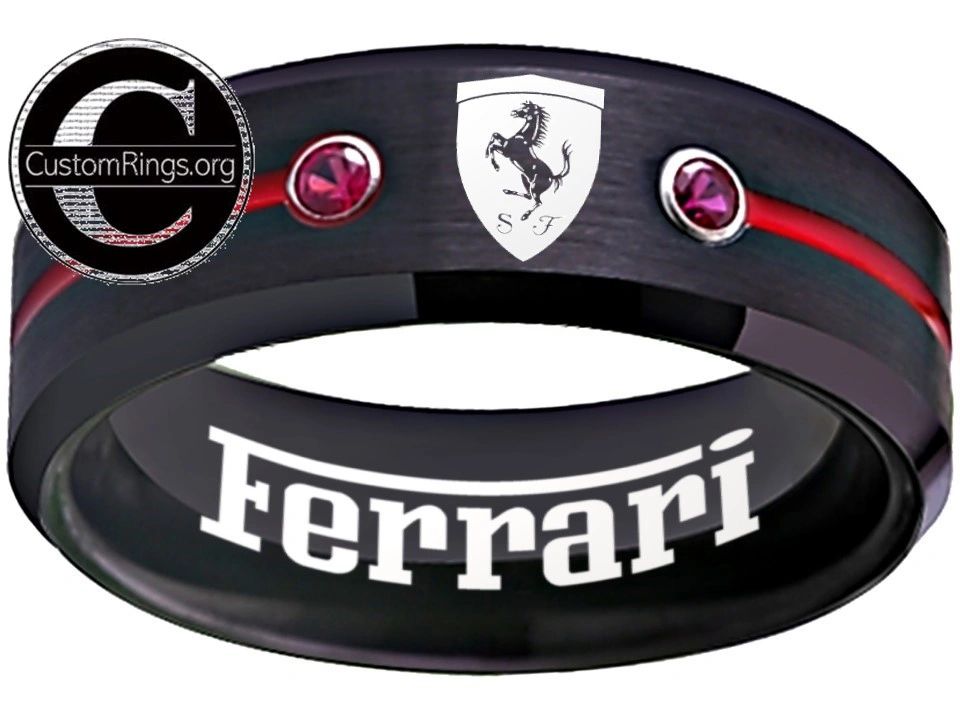 Ferrari Ring Ferrari Logo Ring Black and Red CZ Stones Wedding Band #ferrari #spider