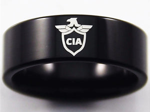 CIA Ring, Central Intelligence Agency Ring, 8mm Black Tungsten Band 6 - 13 NEW