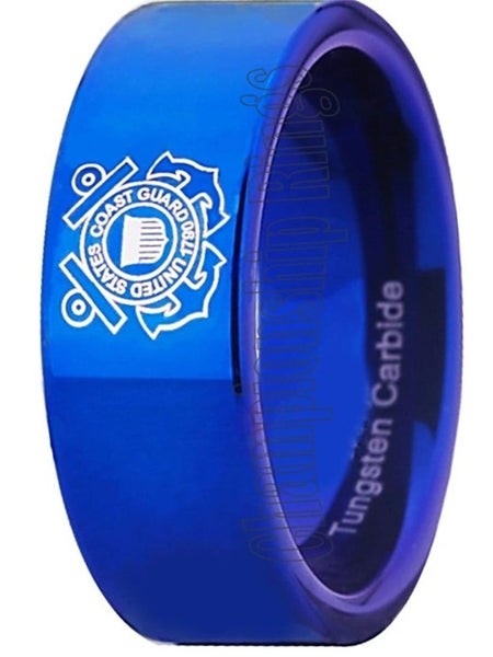 US Coast Guard Ring USCG Wedding Band Tungsten 8mm BLUE Ring Sizes 4 - 15 NEW