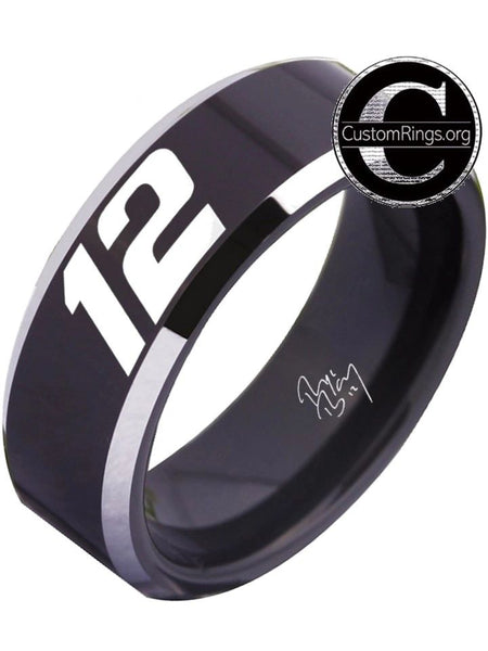 Ryan Blaney Ring #12 NASCAR Black Silver Autograph Ring #ryanblaney #12