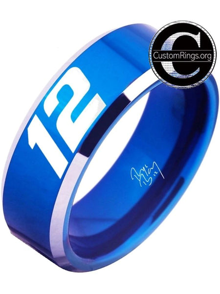 Ryan Blaney Ring #12 NASCAR Blue Silver Autograph Ring #ryanblaney #12