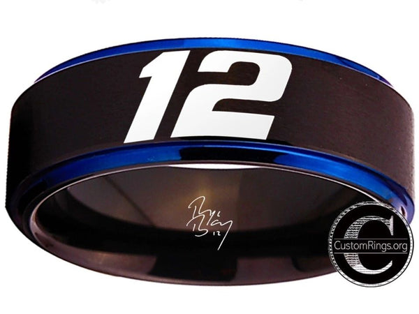 Ryan Blaney Ring #12 NASCAR Black Blue Autograph Ring #ryanblaney #12