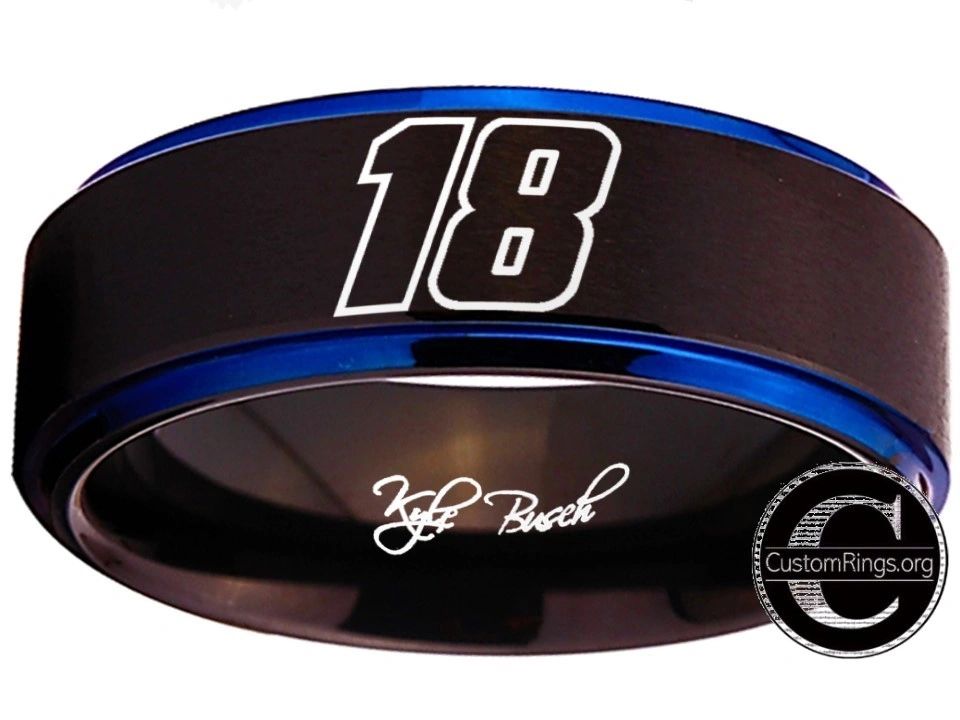 Kyle Busch Ring #18 NASCAR Black Blue Autograph Ring #kylebusch #18