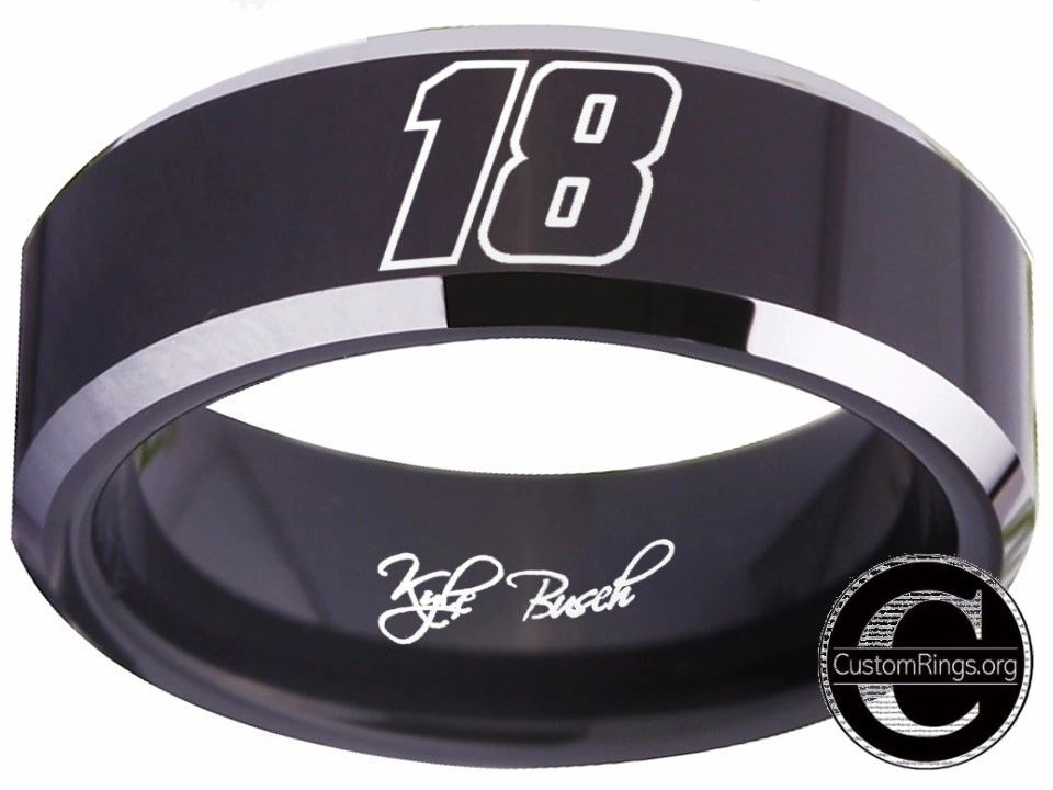 Kyle Busch Ring #18 NASCAR Black & Silver Autograph Ring #kylebusch #18