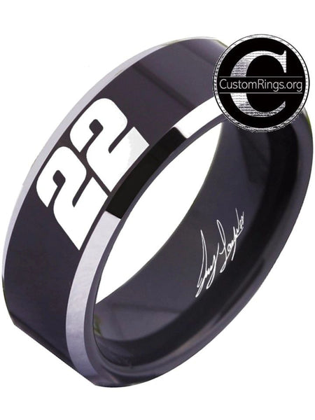 Joey Logano Ring #22 NASCAR Black & Silver Autograph Ring #joeylogano #22